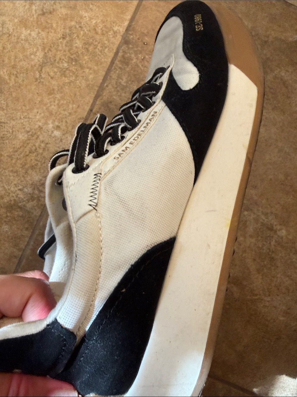 Sam Edelman Men's White and Black Retro Trainer Sneakers - Picture 6 of 10